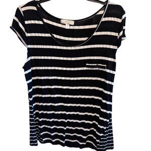 Kenar Black White Striped Cap Sleeve Casual Shirt Sz XL